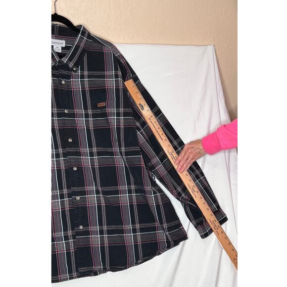 Carhartt size 4XL button-down shirt plaid blaxk/burgundy business  dark academia - Picture 7 of 8